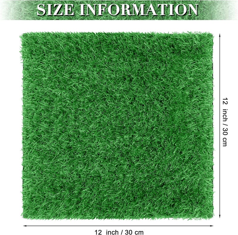 TURSTIN 12 Pieces Artificial Grass Mat Square 12 x 12 Inch Fake Turf Patch Indoor Outdoor Garden Lawn Patio Balcony Synthetic Turf Mat Realistic Grass Rug for Crafts Miniature Garden DIY, Dark Green - Image 2